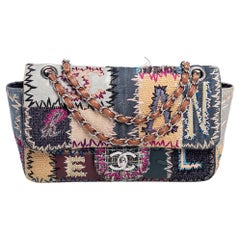 Chanel Multicolor Leder:: Denim und Raffia Patchwork Medium einzelne Klappe Tasche