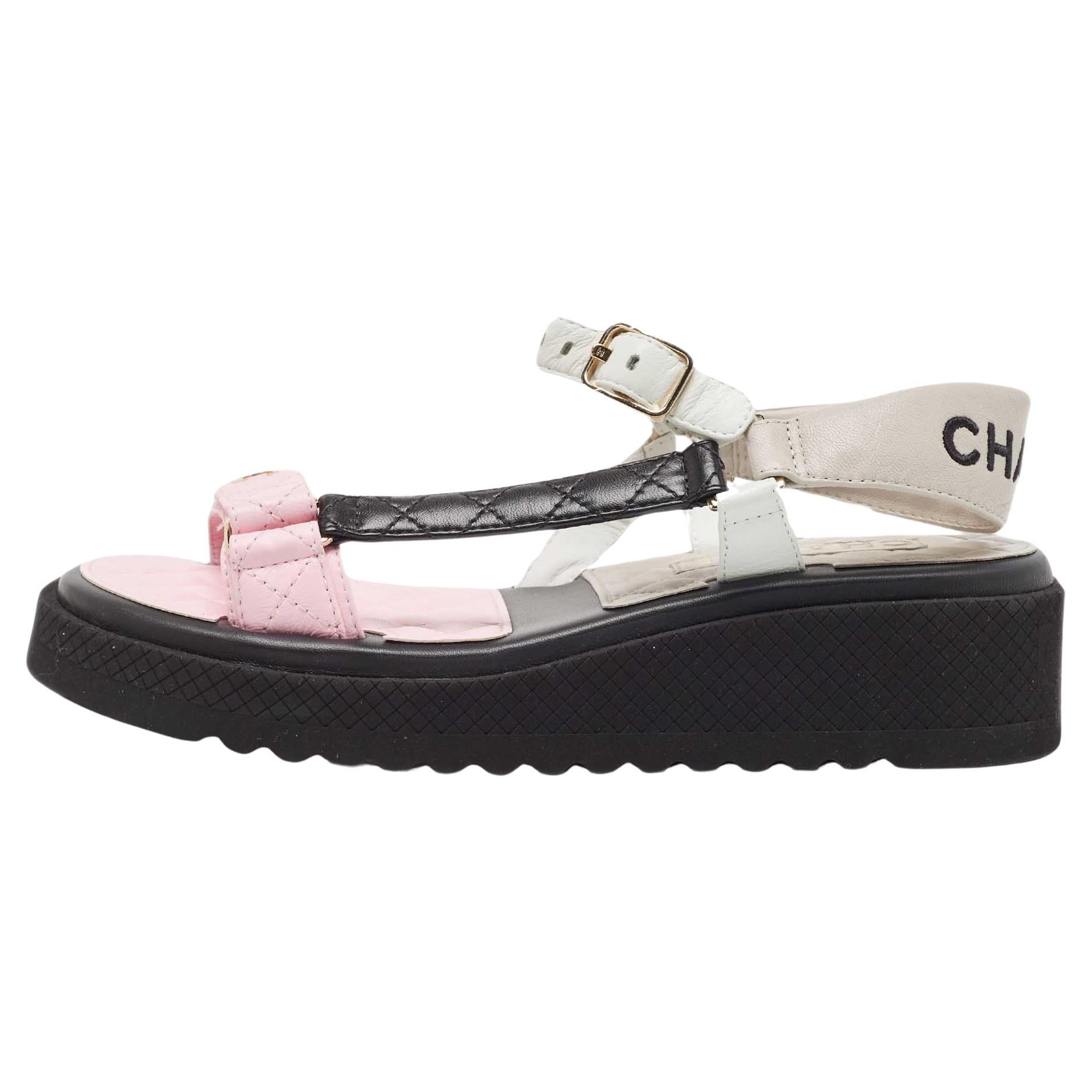 Chanel Multicolor Leather Interlocking CC Logo Sandals Size 40