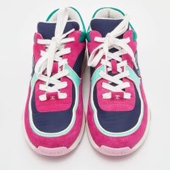 Chanel Multicolor Leather, Satin and Suede Low Top CC Sneakers Size 39
