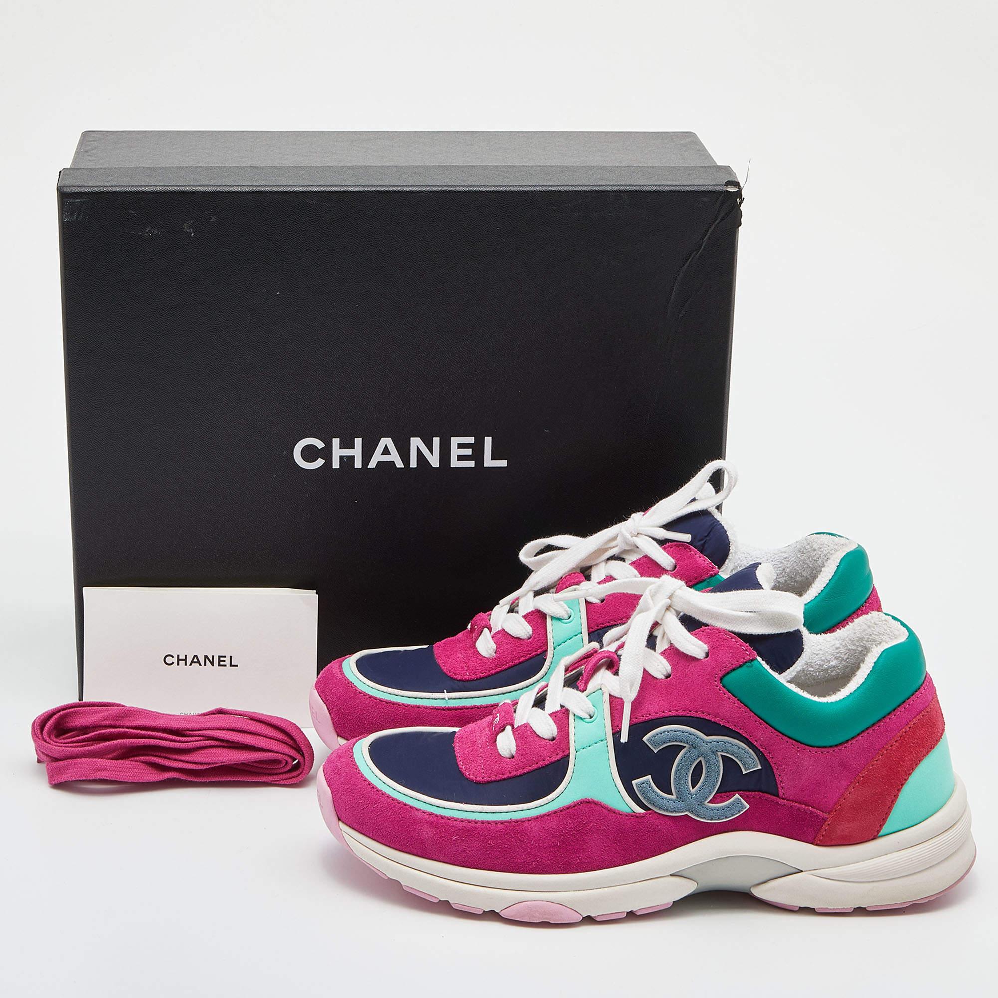 Chanel Multicolor Leather, Satin and Suede Low Top CC Sneakers Size 39 1