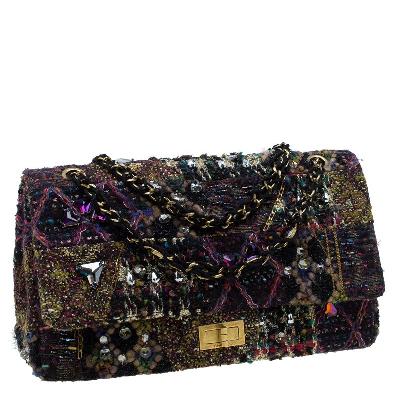 Black Chanel Multicolor Lesage Tweed Jewel Encrusted Reissue 2.55 Classic 228 Flap Bag