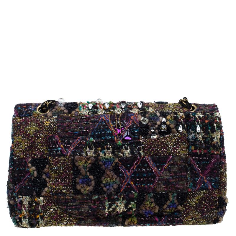 Chanel Multicolor Lesage Tweed Jewel Encrusted Reissue 2.55 Classic 228 Flap Bag In Excellent Condition In Dubai, Al Qouz 2