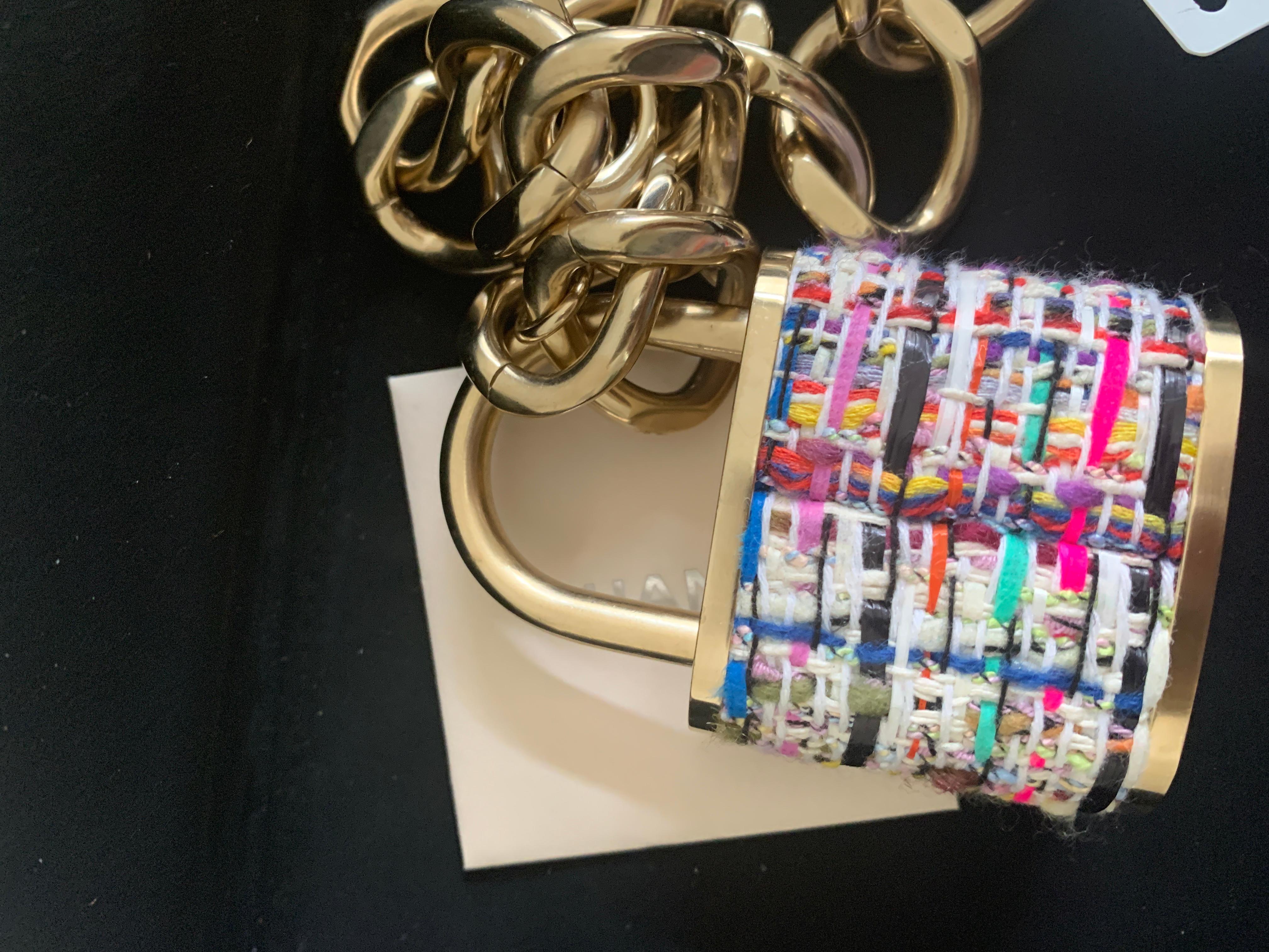 Chanel Multicolor Lock In Tweed Color Oversize Locket Gold Lock Belt 5