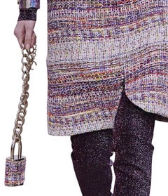 Chanel Multicolor Lock In Tweed Color Oversize Locket Gold Lock Belt