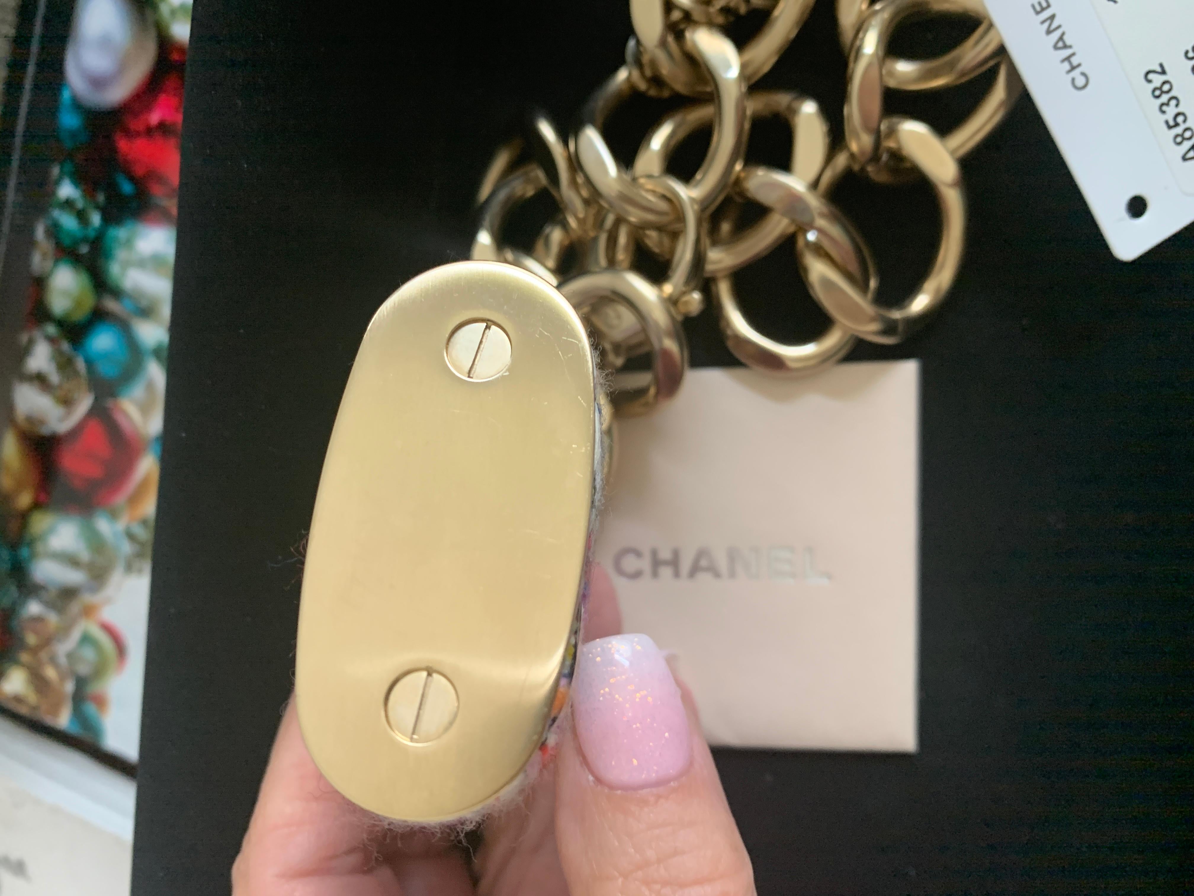 Chanel Multicolor Lock In Tweed Color Oversize Locket Gold Lock Belt 2