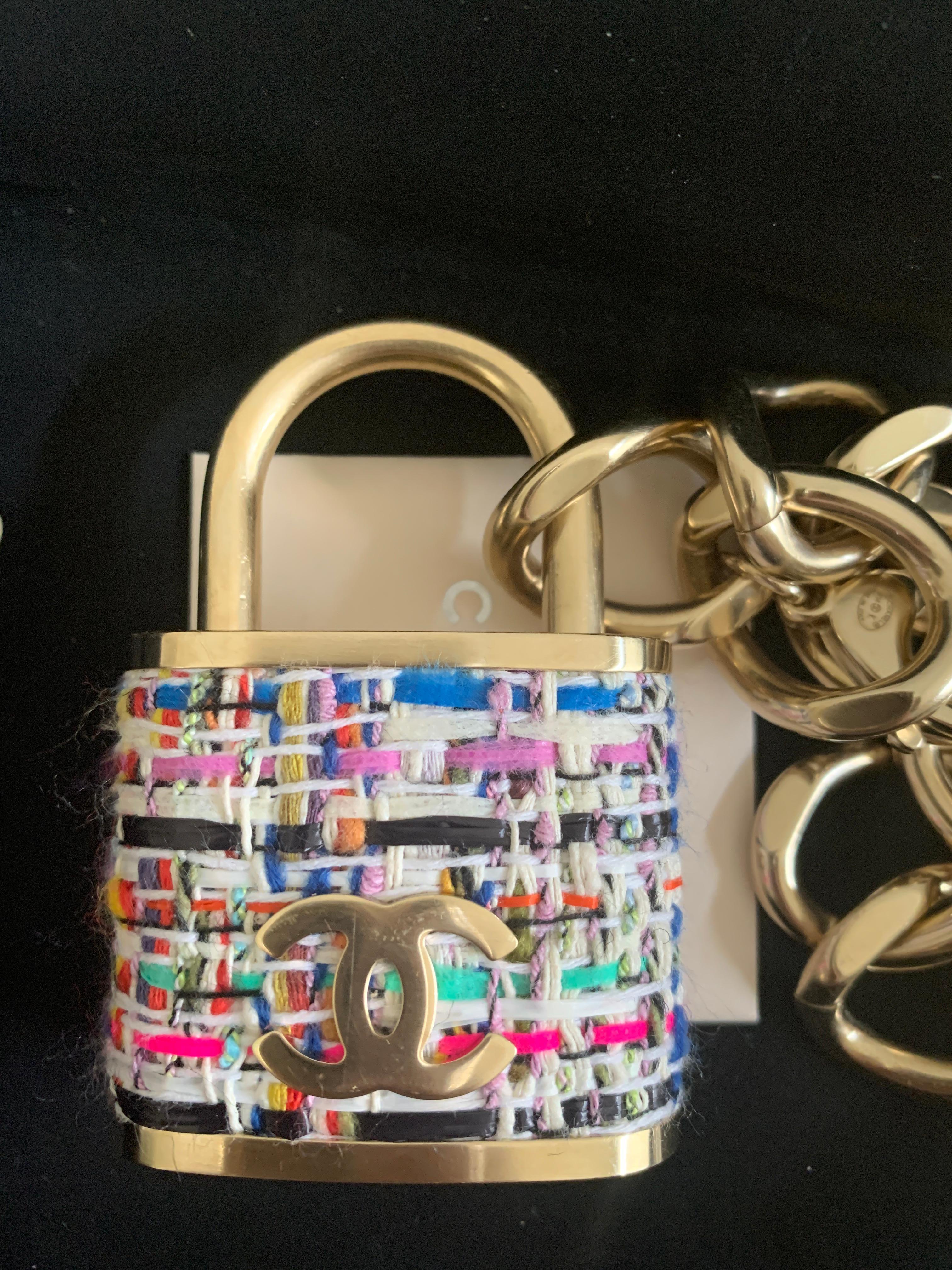 Chanel Multicolor Lock In Tweed Color Oversize Locket Gold Lock Belt 3