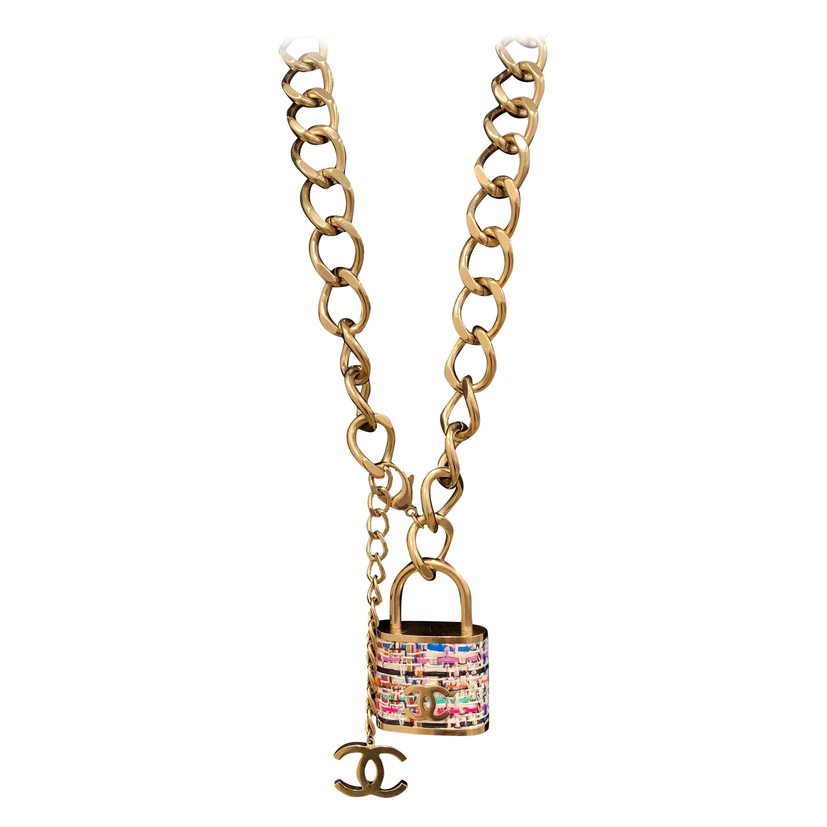 CHANEL Goldtone Chain Necklace W. Multicolor Pill Charms c. 1988 at 1stDibs