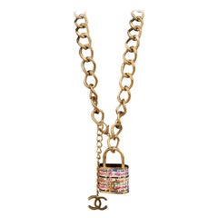 Chanel Multicolor Lock In Tweed Color Oversize Locket Gold Lock Belt