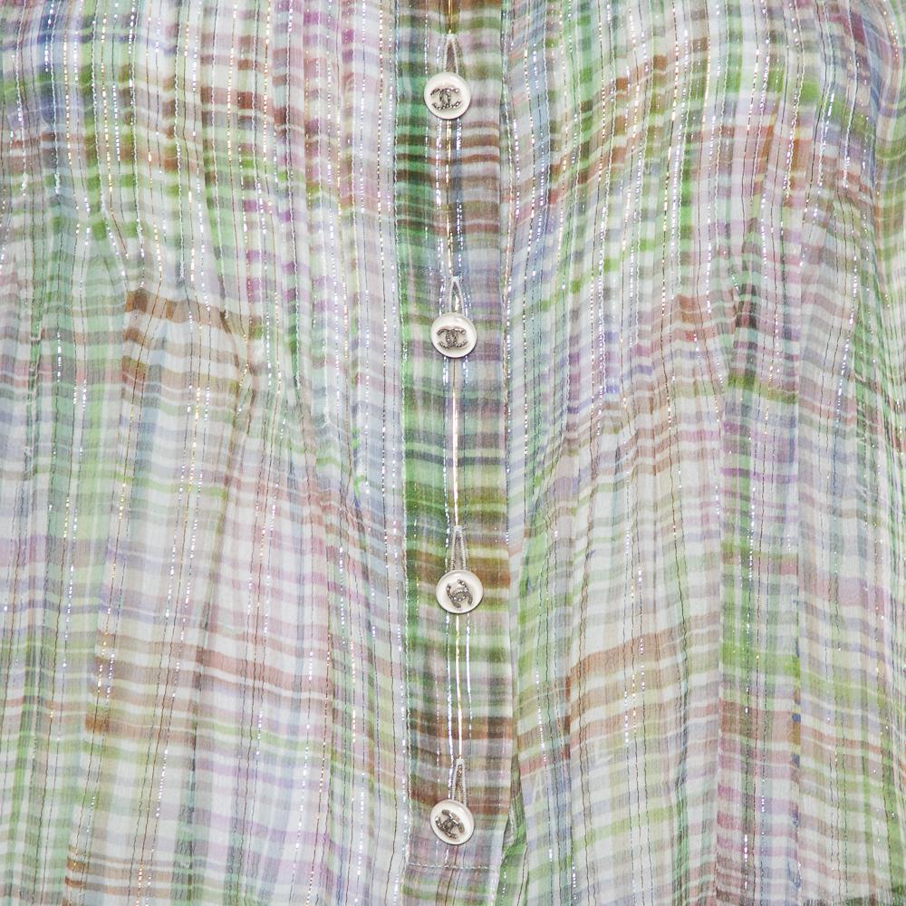 Chanel Multicolor Lurex Silk Sleeveless Shirt M In Good Condition In Dubai, Al Qouz 2