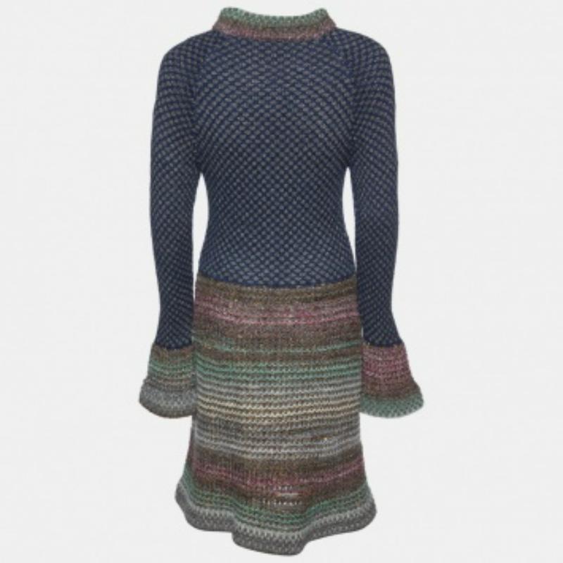 Chanel Vestido Midi Byzance de Punto de Lana Lúrex Multicolor L en venta 1