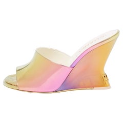 Chanel Multicolor Mirror Leather CC Wedge Open Toe Slide Sandals Size 38