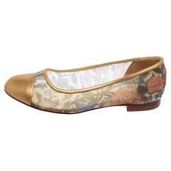 Chanel Multicolor Net and Leather CC Cap Toe Ballet Flats Size 39.5