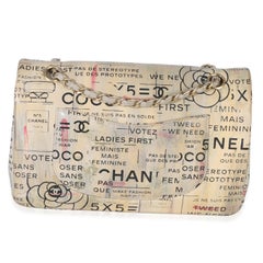 Chanel Multicolor Newspaper Print Lambskin Medium Double Flap Bag