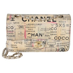 Chanel Multicolor Newspaper Print Lambskin Medium Double Flap Bag