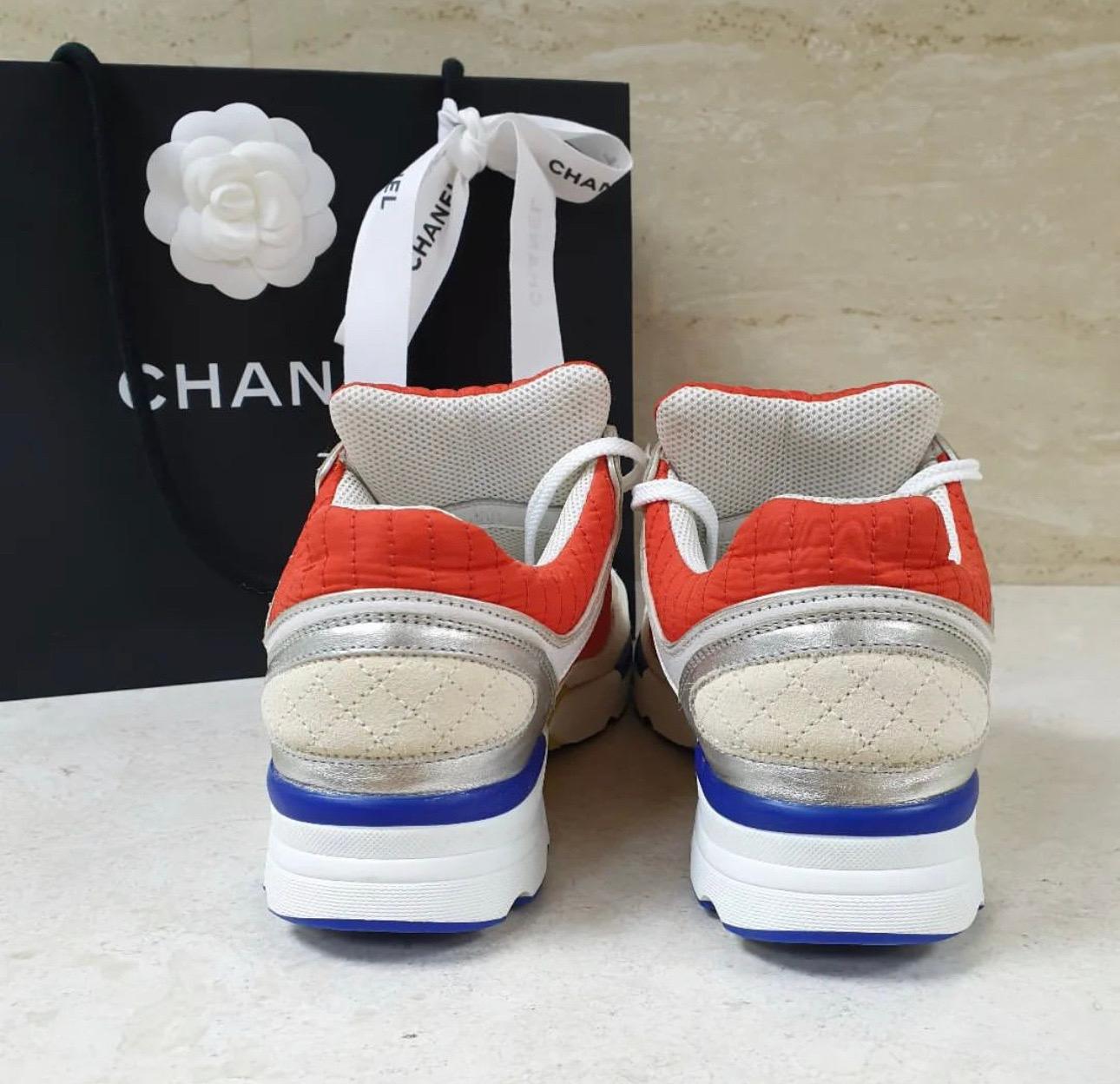 Gray Chanel Multicolor Nylon And Leather CC Logo Lace Up Sneakers 