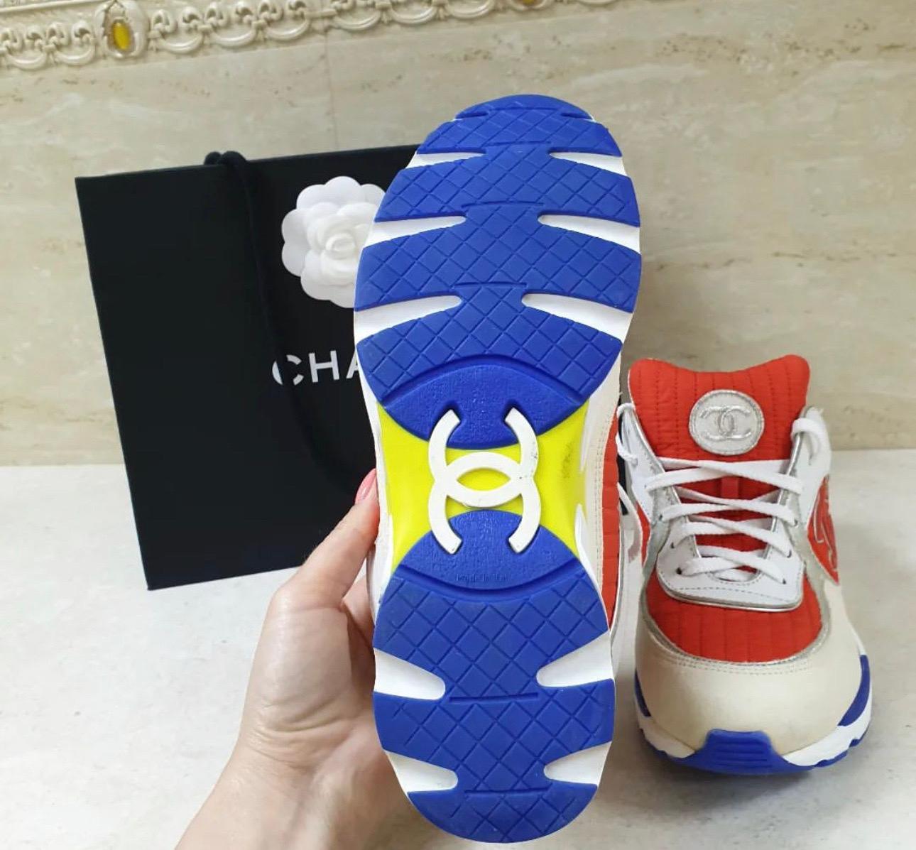 Women's Chanel Multicolor Nylon And Leather CC Logo Lace Up Sneakers 