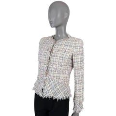 CHANEL multicolor pastel 2005 05P FRINGE TWEED Jacket 38 S