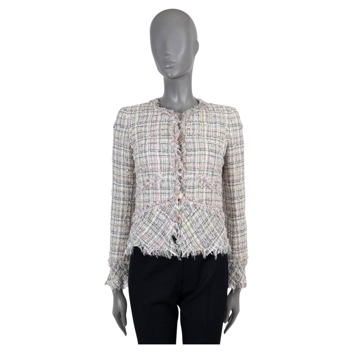 CHANEL multicolor pastel 2005 05P FRINGE TWEED Jacket 38 S For Sale