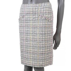 CHANEL multicolor pastel 2005 05P FRINGE TWEED Skirt 36 XS