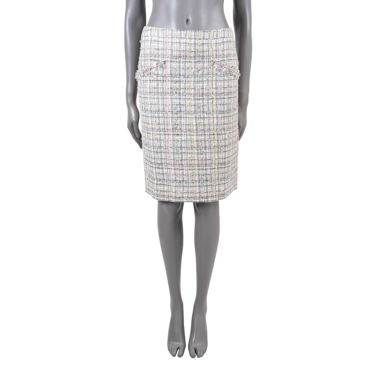 CHANEL multicolor pastel 2005 05P FRINGE TWEED Skirt 36 XS For Sale 1