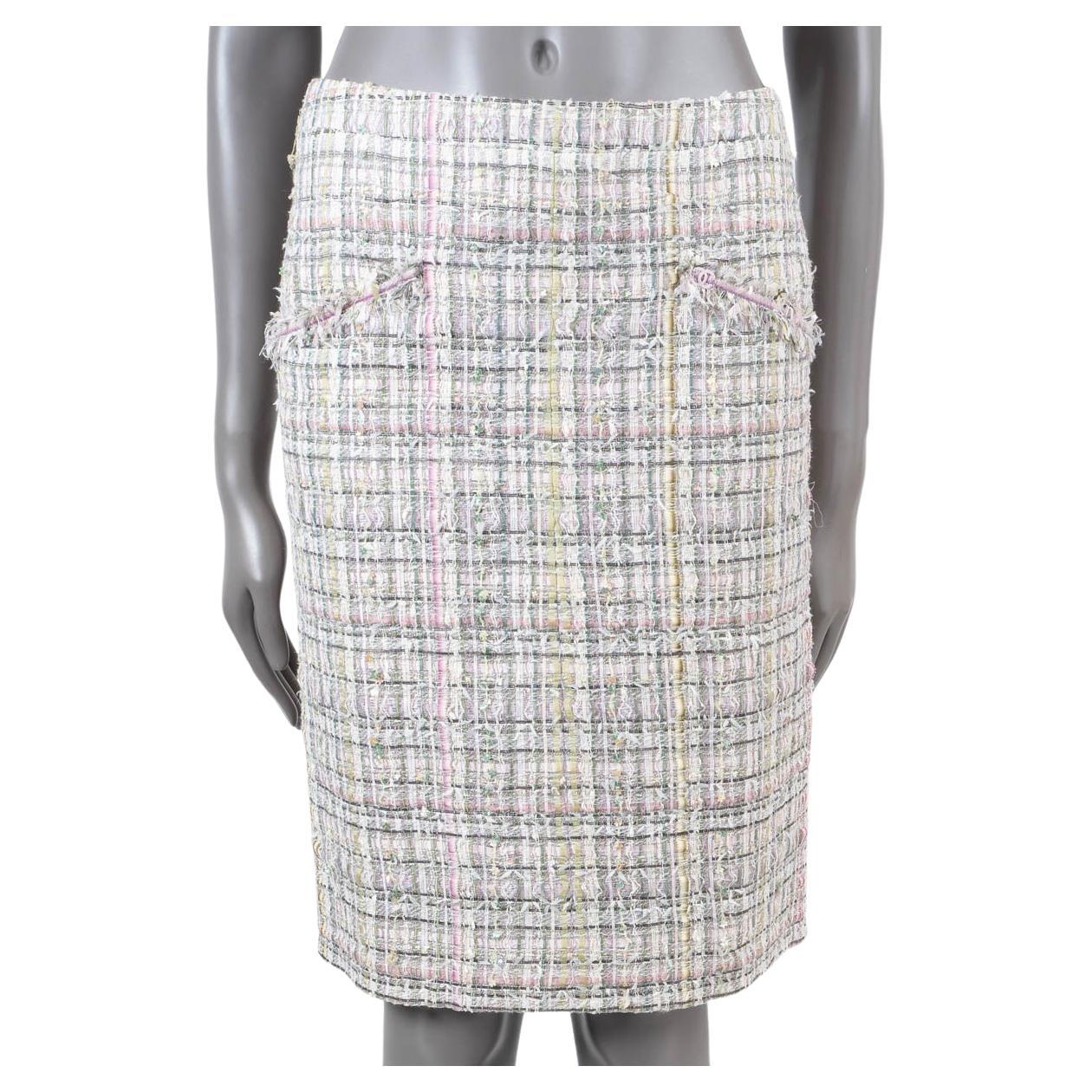 CHANEL multicolor pastel 2005 05P FRINGE TWEED Skirt 36 XS For Sale