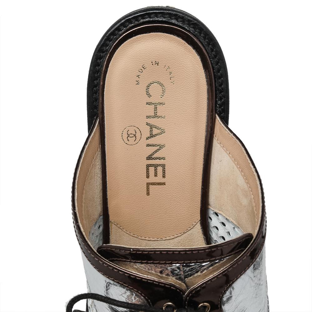Chanel Multicolor Patent And Leather Lace Up Slip On Mule Sandals Size 39 2