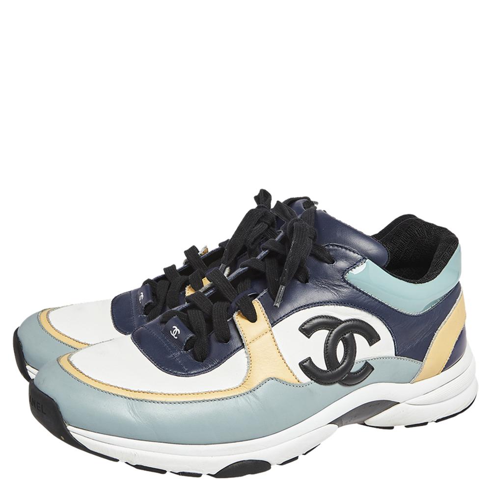 Women's Chanel Multicolor Patent Leather And Leather CC Logo Lace Up Sneakers Size 45