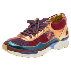 Chanel Multicolor Patent Leather And Tweed CC Low Top Sneakers Size 38.5