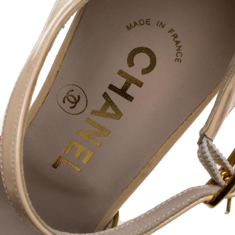Women's Chanel Multicolor Patent Leather D'orsay Colorblock Ankle Strap Pumps Size 38 For Sale