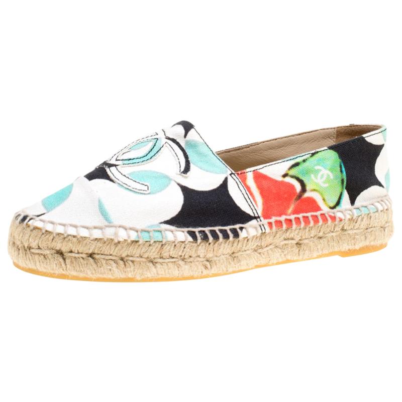 Chanel Multicolor Print Canvas CC Espadrille Size 36