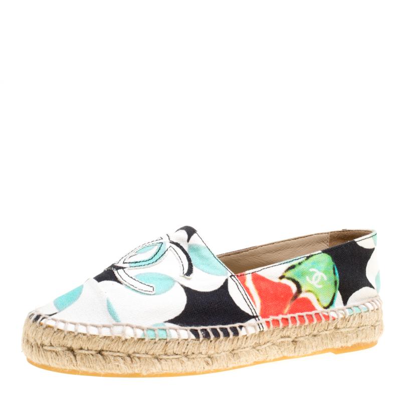 Chanel Multicolor Print Canvas CC Espadrille Size 36