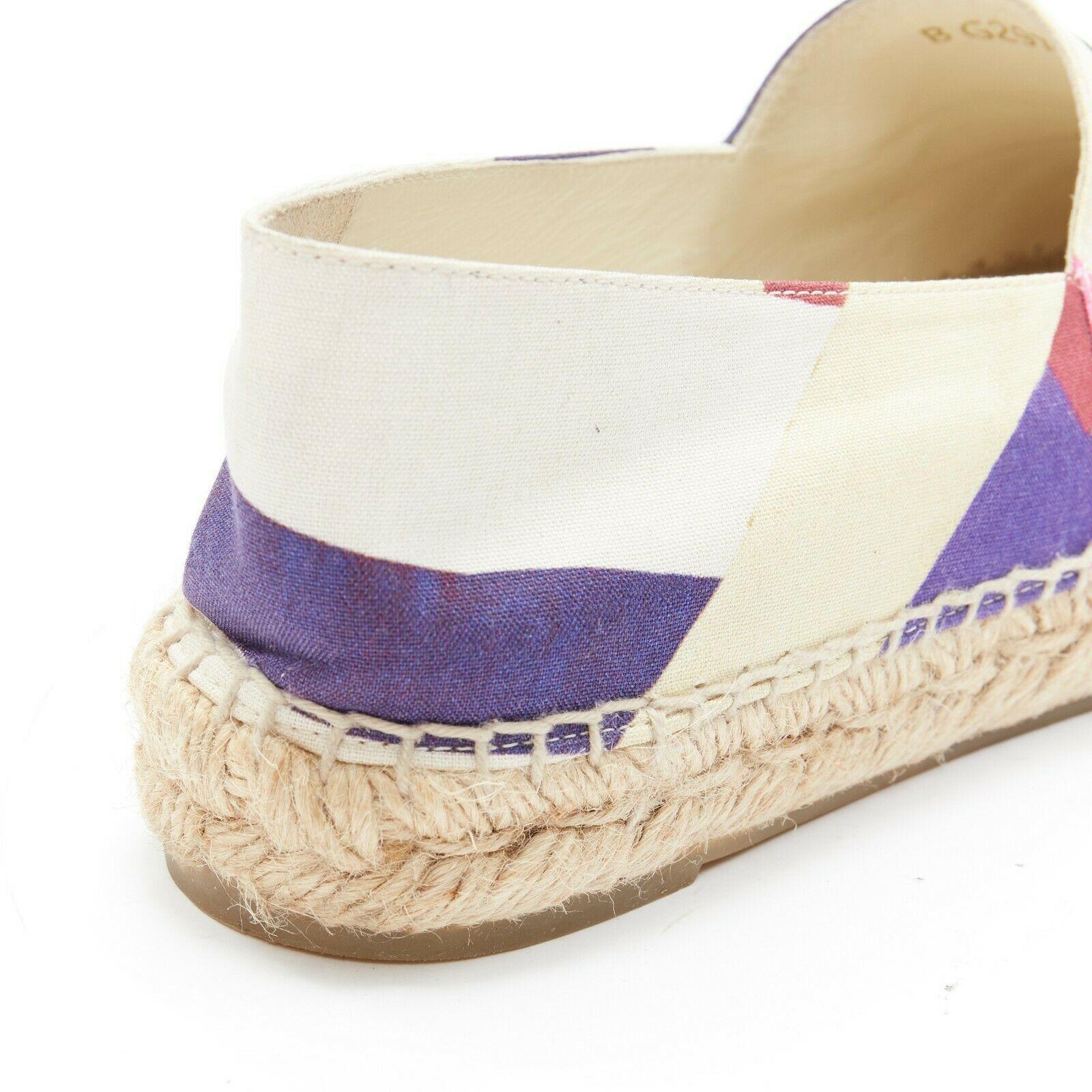 CHANEL multicolor print canvas patent toe cap CC logo dual sole espadrille EU38 2