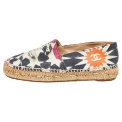 Used Chanel Multicolor Printed Canvas CC Espadrille Flats Size 35