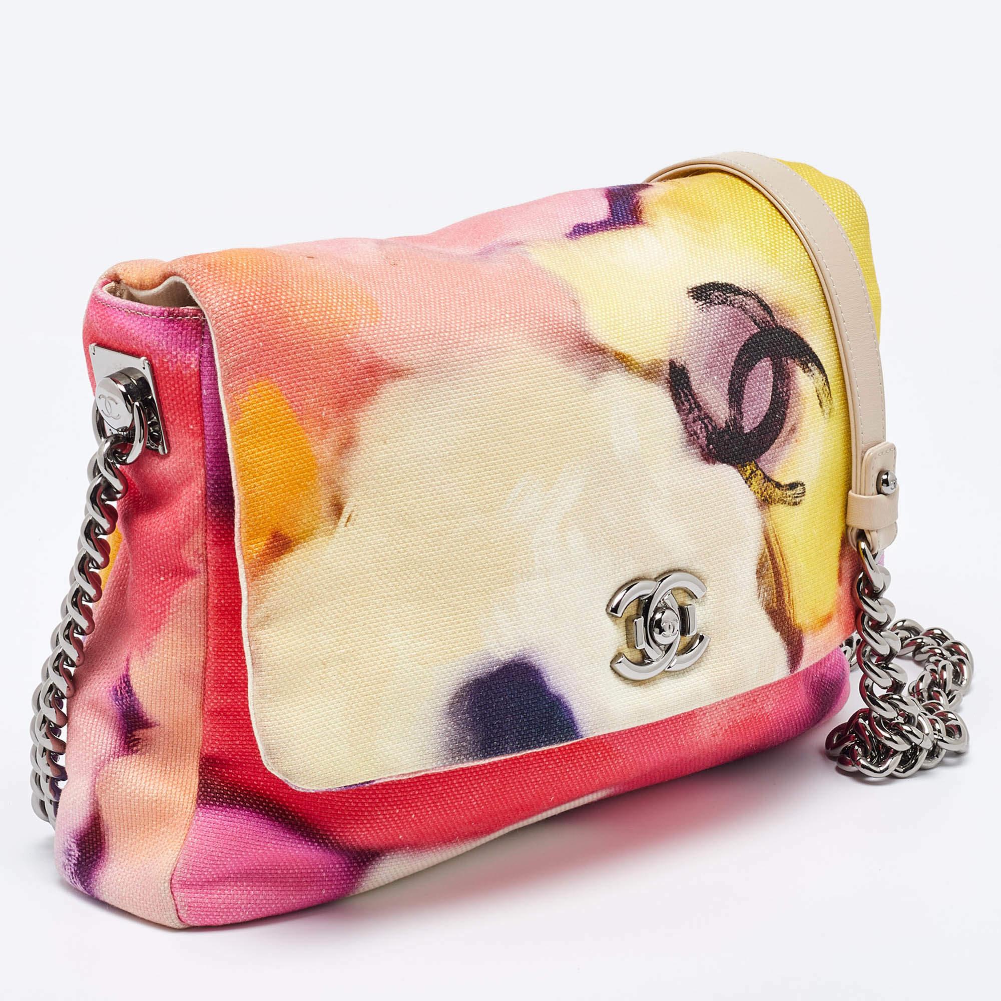 Beige Chanel Multicolor Printed Canvas Flower Power Messenger Bag
