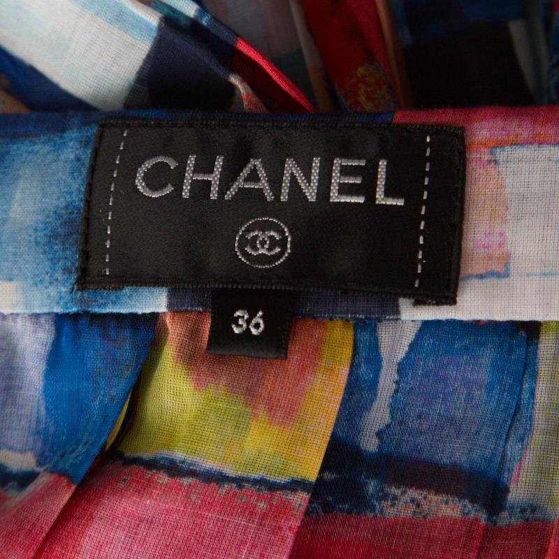 Chanel Multicolor Printed Cotton Pleated Maxi Skirt S 1