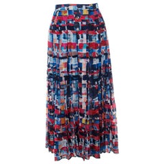 Chanel Multicolor Printed Cotton Pleated Maxi Skirt S