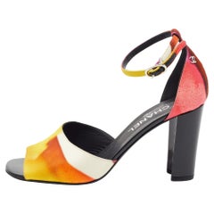 Chanel Multicolor Printed Fabric CC Ankle Strap Sandals Size 40.5