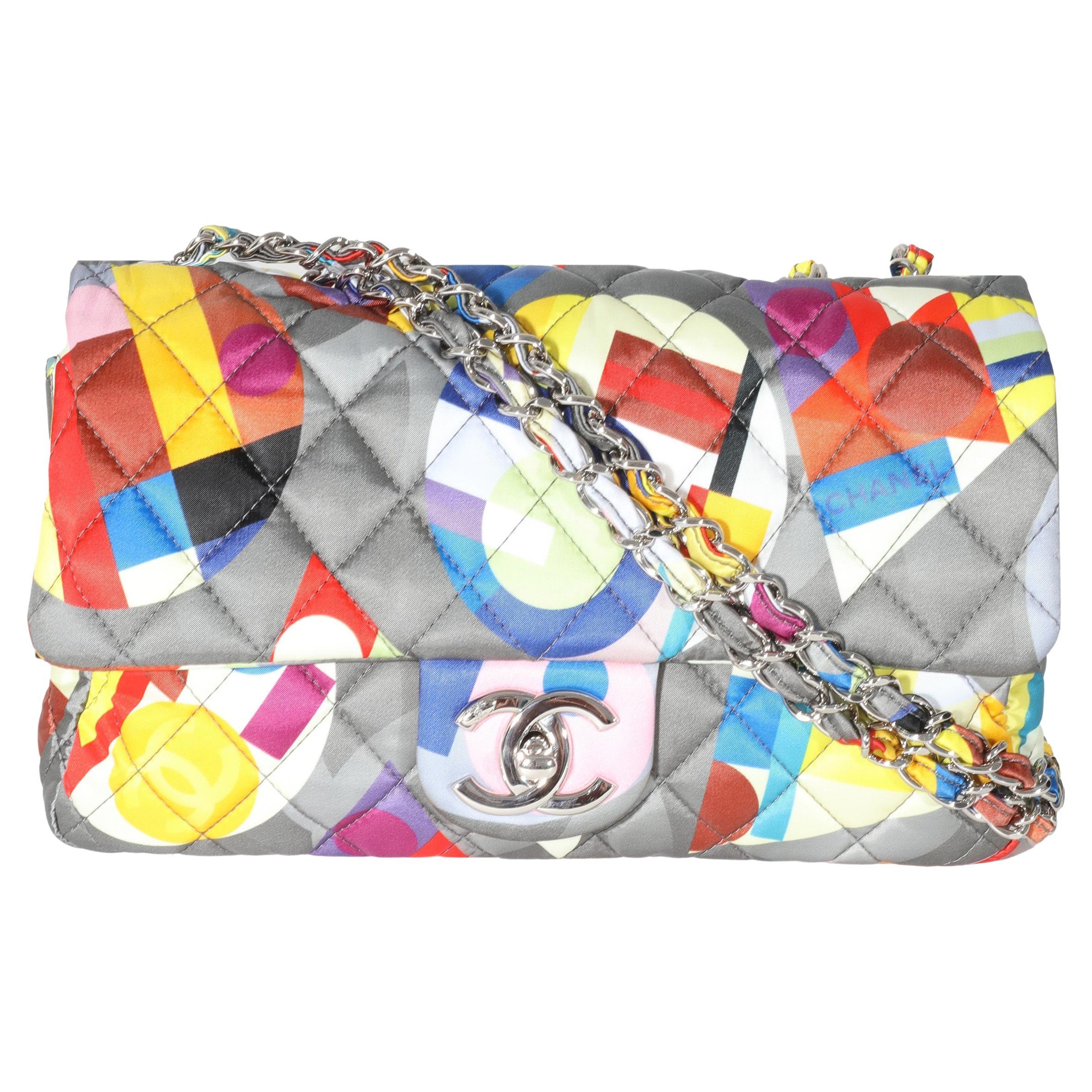 Pre-Owned Chanel Small Classic Coco Heart Motif Flap Bag Multicolor Canvas  Silver Hardware