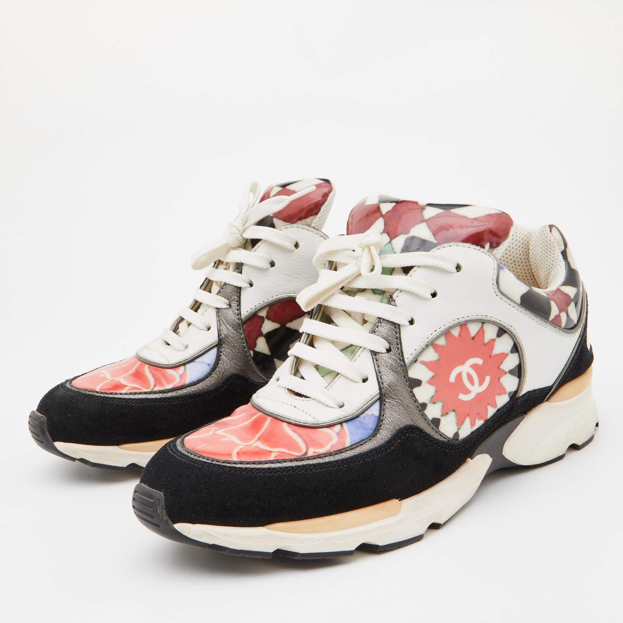 Chanel Multicolor Printed PVC and Leather CC Low Top Sneakers Size 38 2