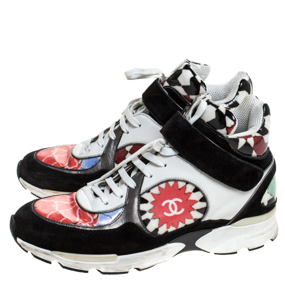 Gray Chanel Multicolor Printed PVC and Leather CC Strap High Top Sneakers Size 40.5