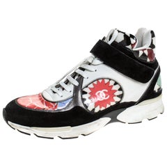Chanel Multicolor Printed PVC and Leather CC Strap High Top Sneakers Size 40.5
