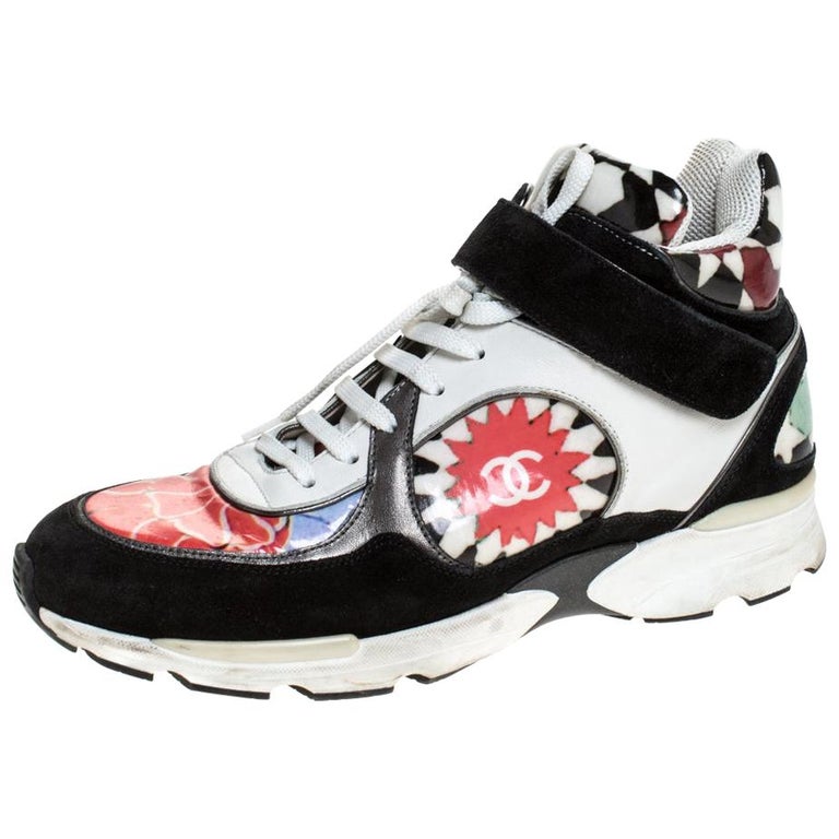 Chanel Multicolor Printed PVC and Leather CC Strap High Top Sneakers Size  40.5 at 1stDibs | printed pvc leather, chanel pvc sneakers