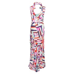Chanel Multicolor Printed Silk Back Cut Out Sleeveless Maxi Dress M