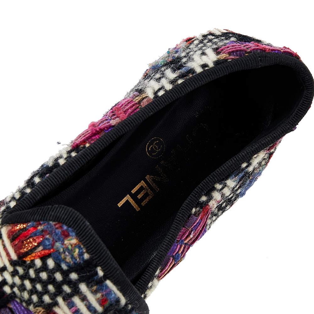 Chanel Multicolor Printed Tweed And Leather Loafers Size 40 1