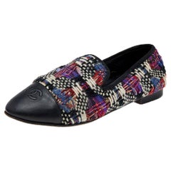 Chanel Multicolor Printed Tweed And Leather Loafers Size 40