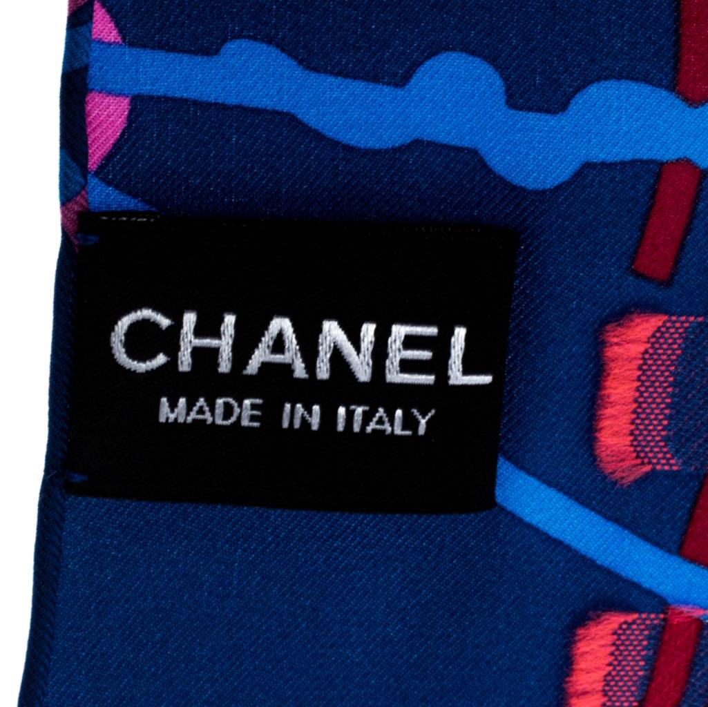 Chanel Multicolor Printed Tweed Silk Scarf In Excellent Condition In Dubai, Al Qouz 2