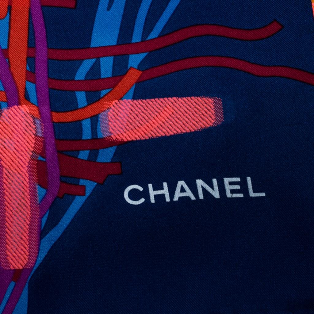 Women's Chanel Multicolor Printed Tweed Silk Scarf