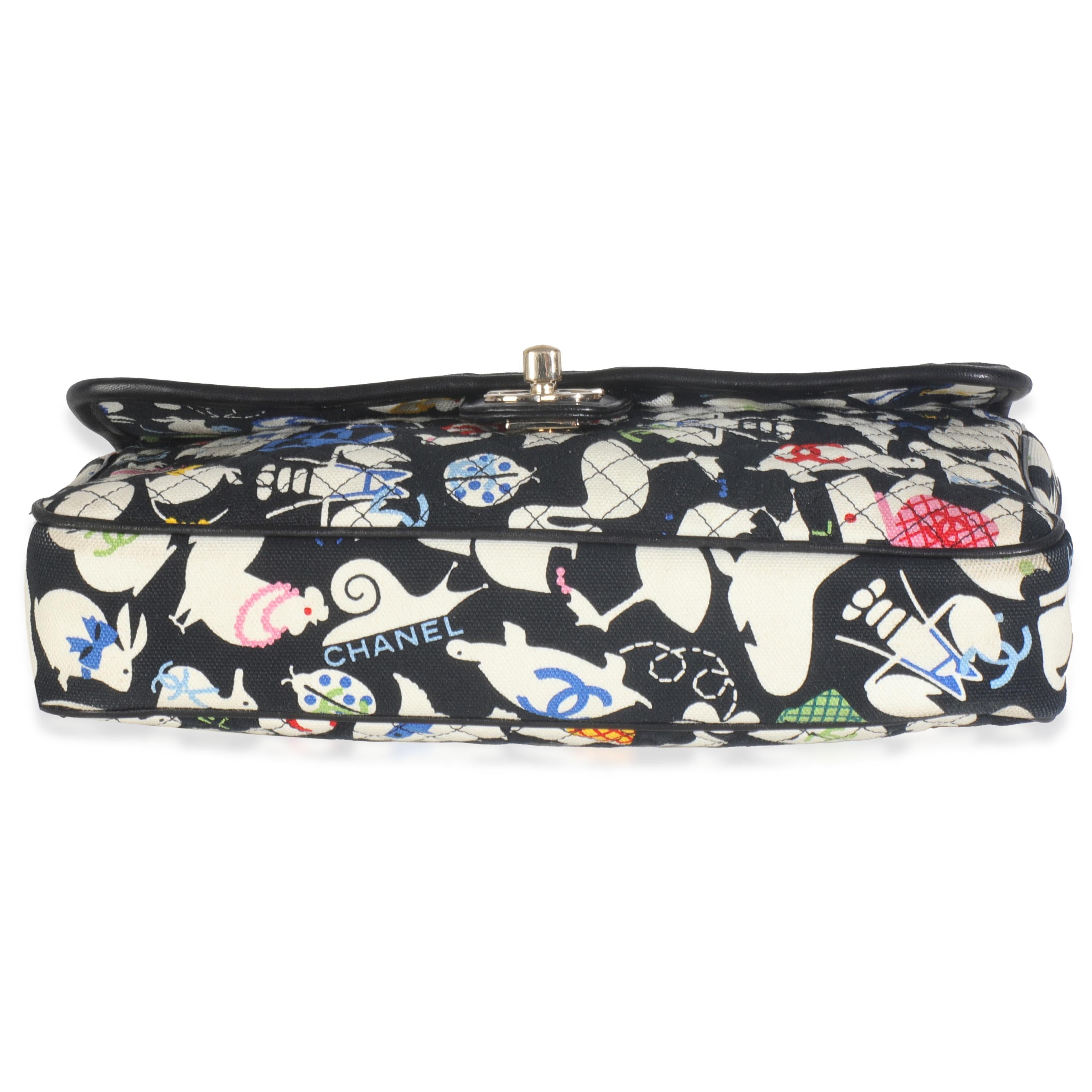 De las mujeres Chanel Bolso con solapa de lona acolchada multicolor con estampado animal