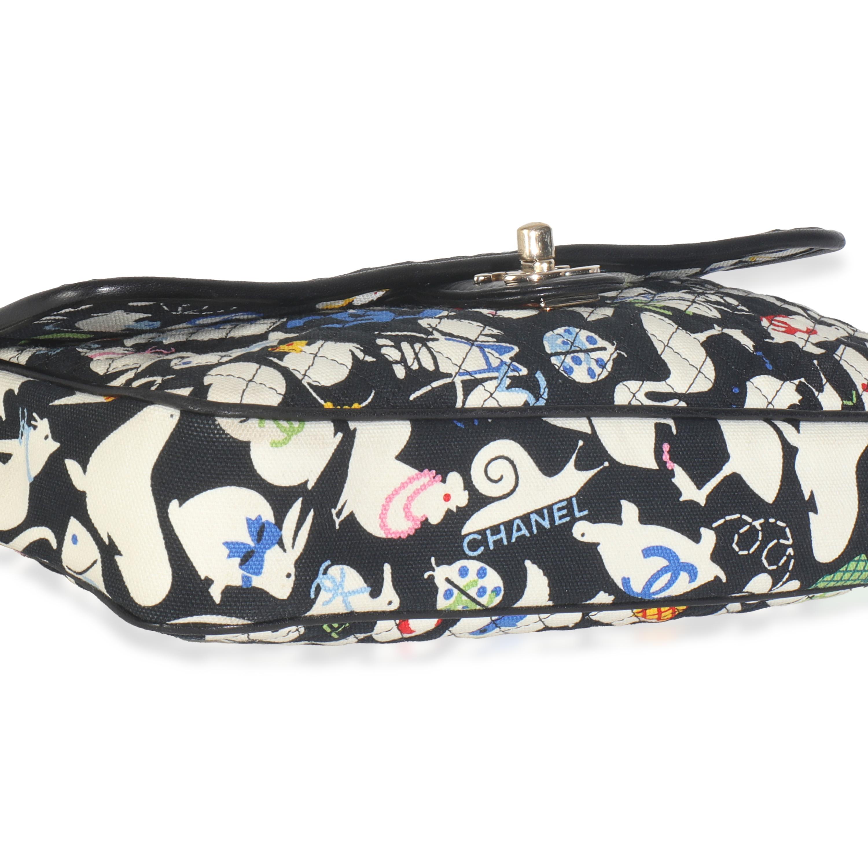Chanel Bolso con solapa de lona acolchada multicolor con estampado animal 1