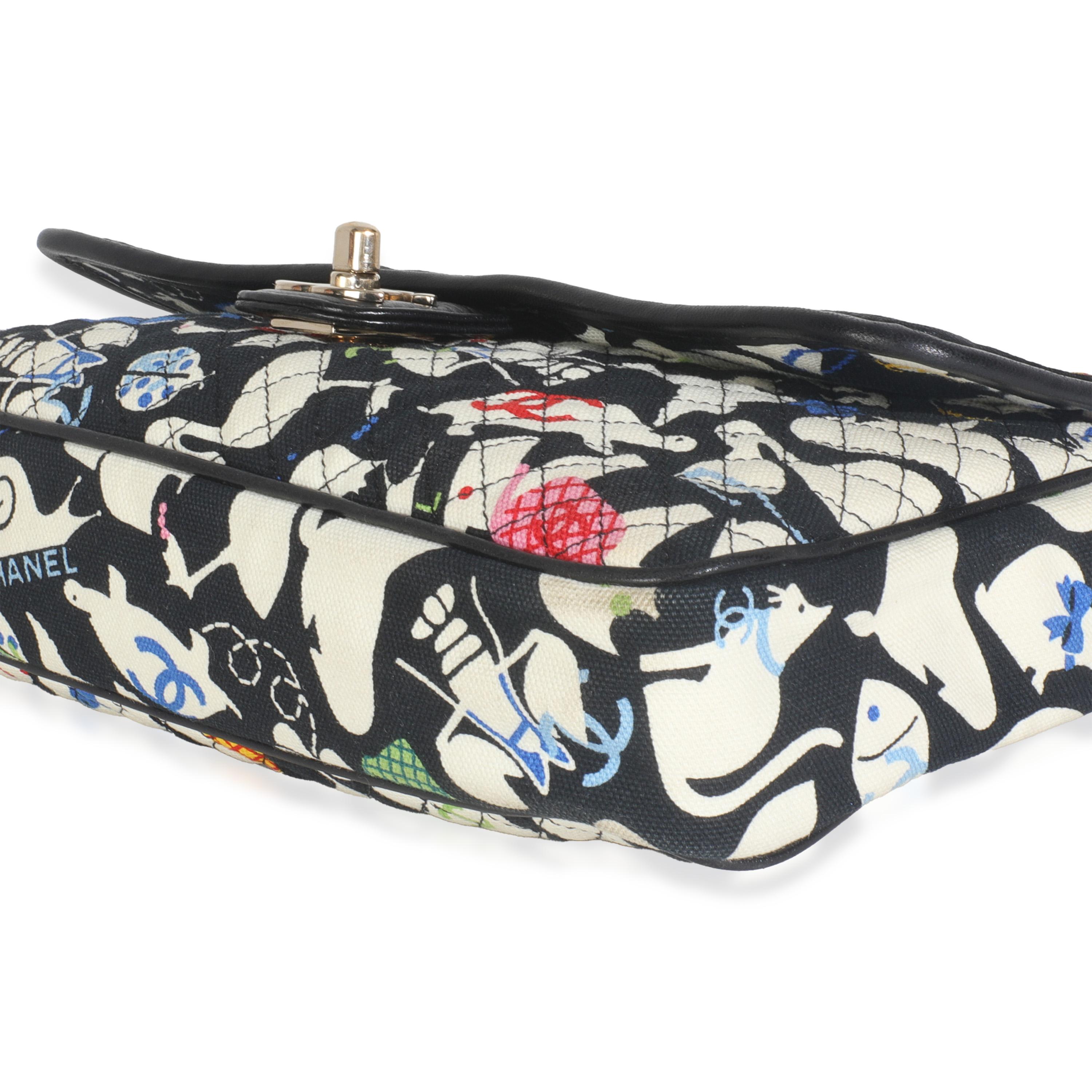 Chanel Bolso con solapa de lona acolchada multicolor con estampado animal 2